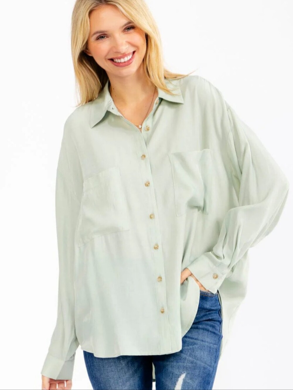 Relaxed Button-Front Women's Shirt - Pale Mint